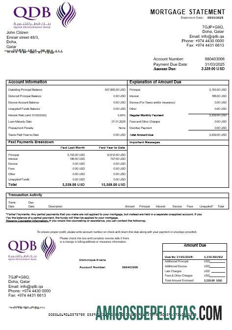 Declaração de hipoteca do Banco de Desenvolvimento do Catar em formatos Word e PDF baixar para verificação